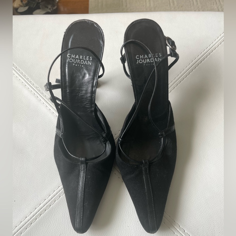 Charles Jourdan Black Suede Heels 6.5